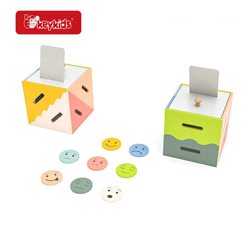 Wooden Kids Emotion Box Toy with Interchangeable Expression Accessories - Emotional Learning and Recognition Play Set W12E221